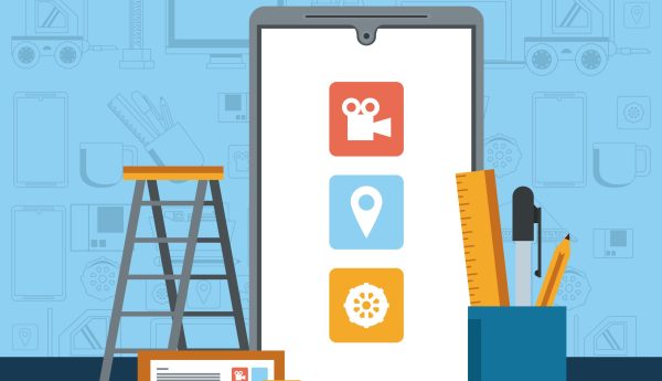 technology device maintenance support concept fixing mobile gadget smartphone with technician stairs and study elements cartoon vector illustration graphic design